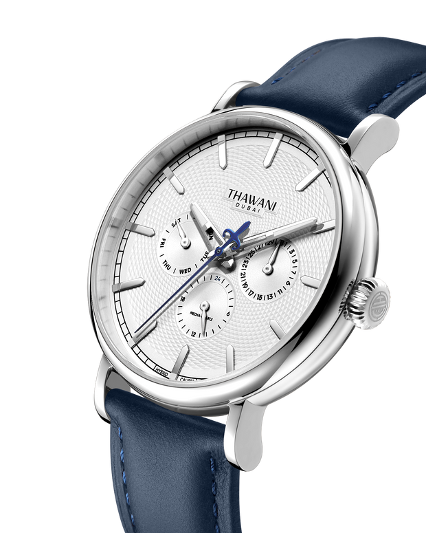 silver arabic watch with white dial